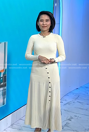 Vicky's white ribbed button detail dress on Today