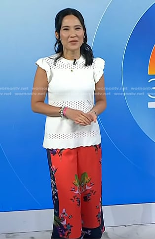 Vicky's white eyelet top and floral pants on Today