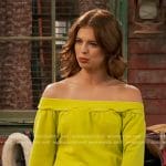 Victoria’s yellow off-shoulder jumpsuit on Bunkd