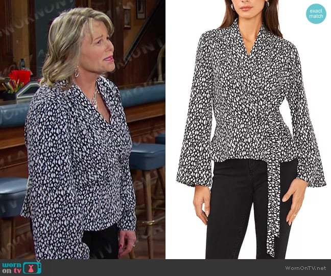 Vince Camuto Faux Wrap Top in Rich Black worn by Bonnie Lockhart (Judi Evans) on Days of our Lives