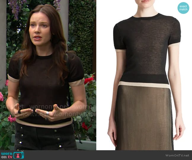 Vince Double Layer Short Sleeve Cotton Blend Sweater worn by Tessa Porter (Cait Fairbanks) on The Young and the Restless