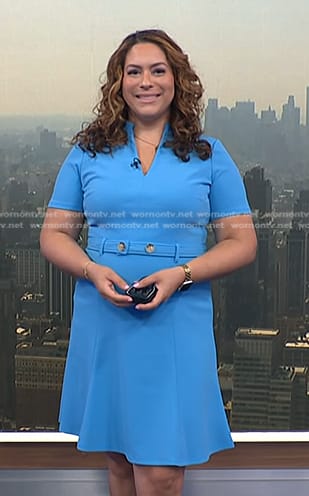 Violeta's blue belted flare dress on NBC News Daily