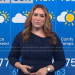 Violeta’s navy asymmetric neck flare dress on NBC News Daily