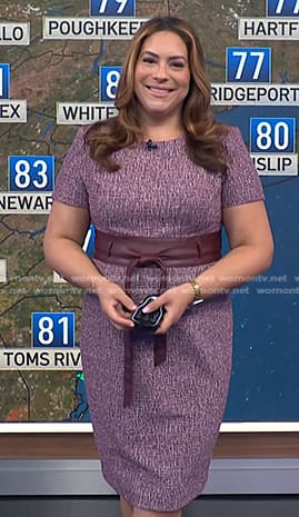 Violeta’s red leather tie waist tweed dress on NBC News Daily