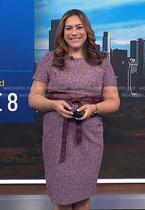 Violeta's red leather tie waist tweed dress on NBC News Daily