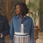 Viv’s denim jacket and striped skirt on Bel-Air