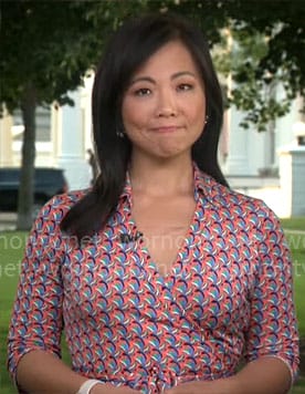 Weijia Jiang's printed wrap dress on CBS Mornings