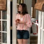 Willow’s pink stripe blouse and platform wedge sandals on General Hospital