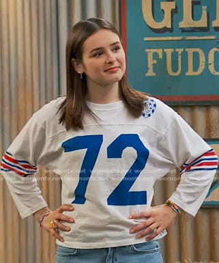 Winnie's white 72 print tee on Bunkd