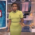 Zinhle’s yellow contrast trim pleated dress on NBC News Daily