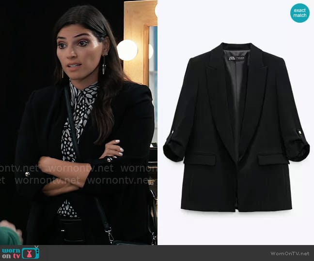 Zara Blazer with Rolled Up Sleeves worn by Brook Lynn Quartermaine (Amanda Setton) on General Hospital