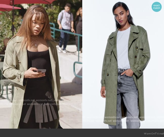 Zara Faux Suede TopCoat worn by Nathanial Hardin (Rhoyle Ivy King) on All American Homecoming