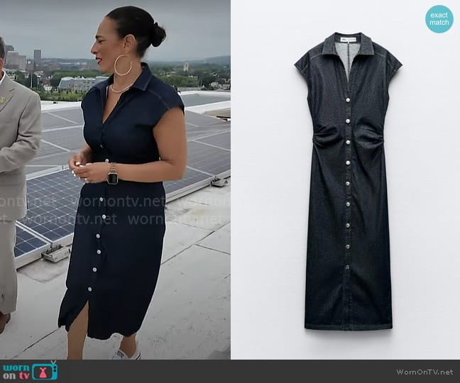 Zara Fitted Midi Shirtdress worn by Michelle Miller on CBS Mornings