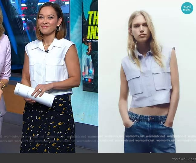 Zara Patch Pocket Cropped Shirt worn by Eva Pilgrim on Good Morning America