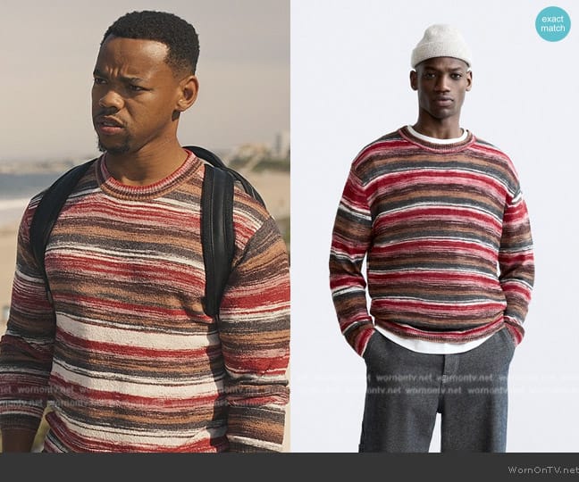 Zara Striped Jacquard Sweater worn by Frederick (Joivan Wade) on Bel-Air