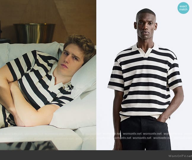 Zara Stripe Textured Polo Shirt worn by Nuno Gallego (Nuno Gallego) on Elite