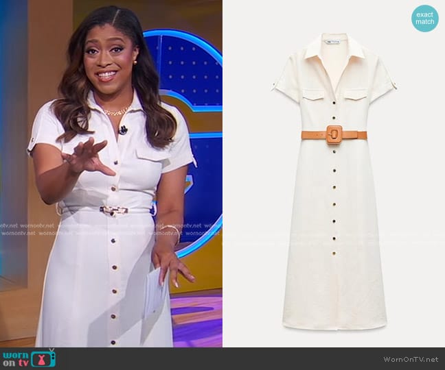 Zara Belted Shirtdress in Ecru worn by Morgan Norwood on Good Morning America