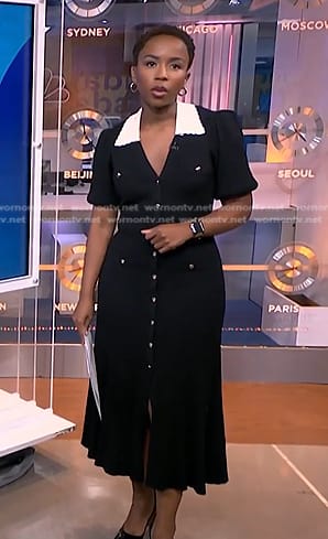 Zinhle’s black contrast collar dress on NBC News Daily