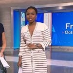 Zinhle’s white striped v-neck dress on NBC News Daily