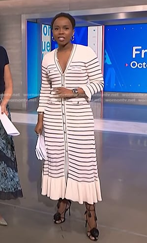 Zinhle’s white striped v-neck dress on NBC News Daily