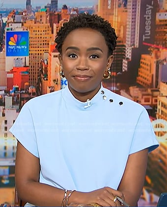 Zinhle's blue button shoulder top on NBC News Daily