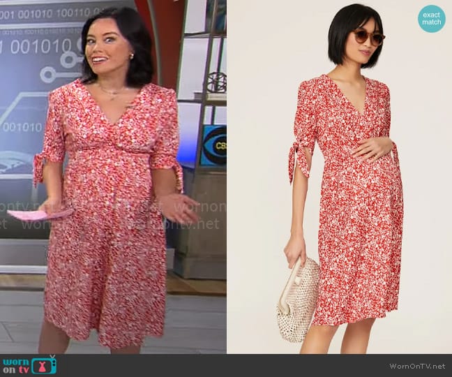 Soon Maternity Red Zippi Maternity Dress worn by Jo Ling Kent on CBS Mornings