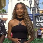 Zuri’s black ring detail halter top and shorts on Access Hollywood