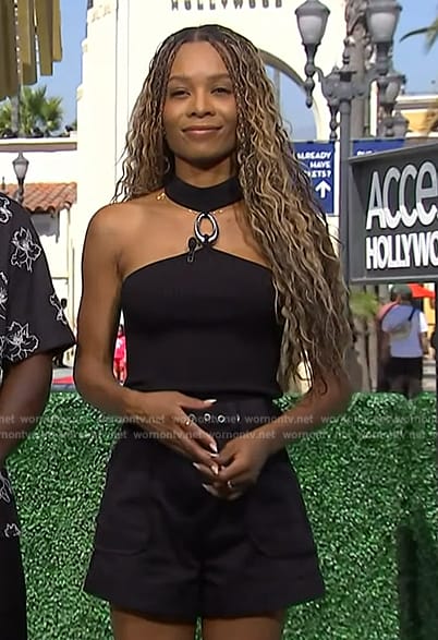 Zuri's black ring detail halter top and shorts on Access Hollywood