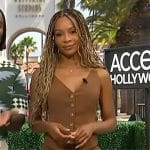 Zuri’s brown vest and mini skirt on Access Hollywood