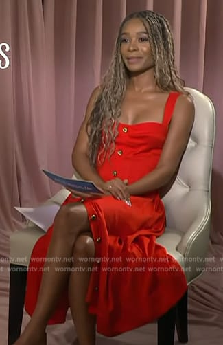 Zuri's red button front dress on Access Hollywood