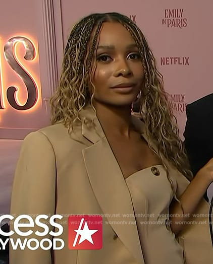 Zuri's strapless dress and blazer on Access Hollywood