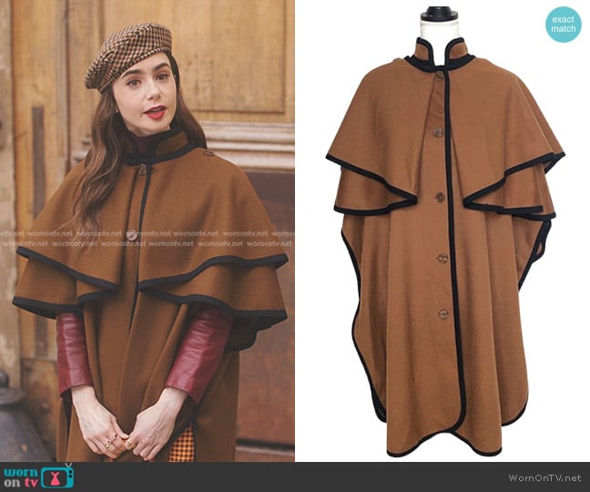 Saint Laurent Vintage Cape Coat - Russian Collection worn by Emily Cooper (Lily Collins) on Emily in Paris