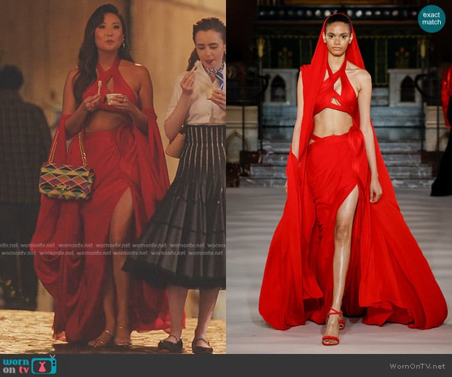 Gaurav Gupta Aarohanam Paris Couture SS 2024 worn by Mindy Chen (Ashley Park) on Emily in Paris