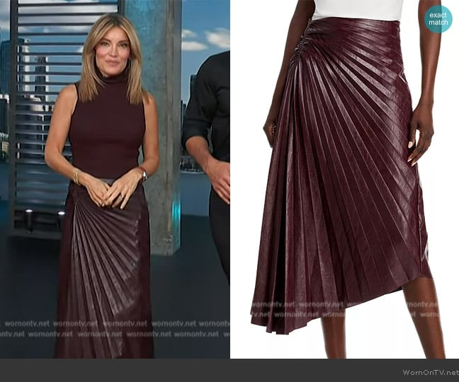 A.L.C. Tracy Faux-Leather Pleated Maxi Skirt worn by Kit Hoover on Access Hollywood