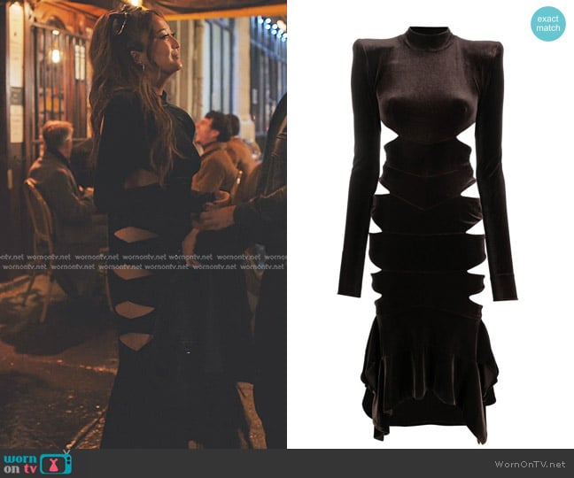 Alexandre Vauthier Cut-out Detailed Velvet Midi Dress worn by Mindy Chen (Ashley Park) on Emily in Paris