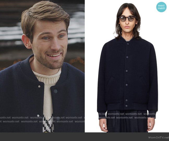 APC Navy Mick Bomber Jacket worn by Timothee (Victor Meutelet) on Emily in Paris