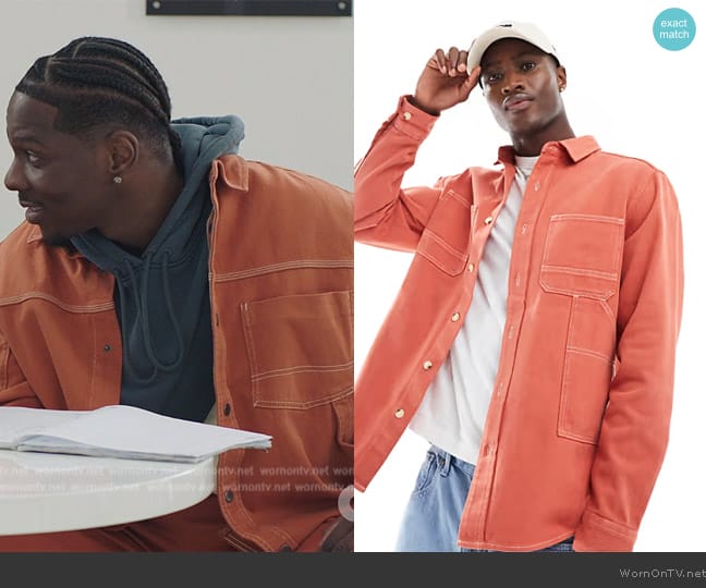 ASOS Overshirt with Patch Worker Pockets in Washed Orange worn by Cam Watkin (Mitchell Edwards) on All American Homecoming