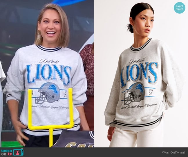 NFL by Abercrombie Detroit Lions Graphic Oversized Sunday Crew worn by Ginger Zee on Good Morning America