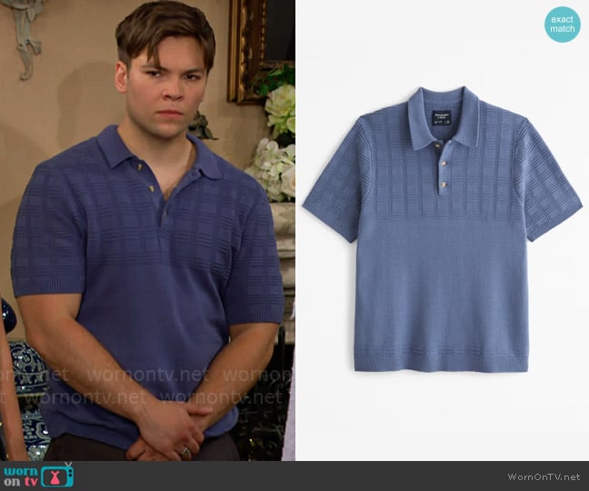 Abercrombie Textured Stitch 3-Button Sweater Polo worn by R.J. Forrester (Joshua Hoffman) on The Bold and the Beautiful