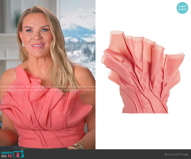 Aje Flame Sculpted Crop Top in Pink worn by Heather Gay on The Real Housewives of Salt Lake City