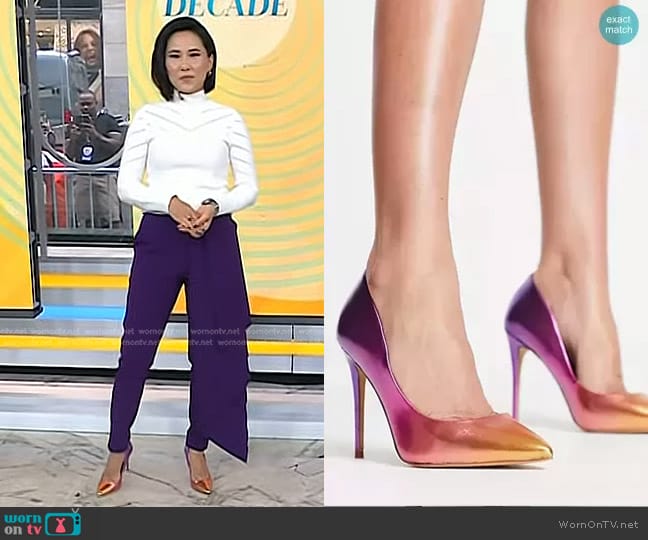 Aldo Stessy Heeled Shoes in purple ombre worn by Vicky Nguyen on Today