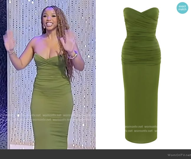 WornOnTV Chloe Bailey s green ruched dress on Tamron Hall Show Clothes and Wardrobe from TV