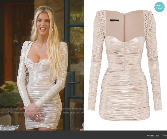 Alex Perry Sweetheart-neck ruched minidress worn by Emma Hernan on Selling Sunset