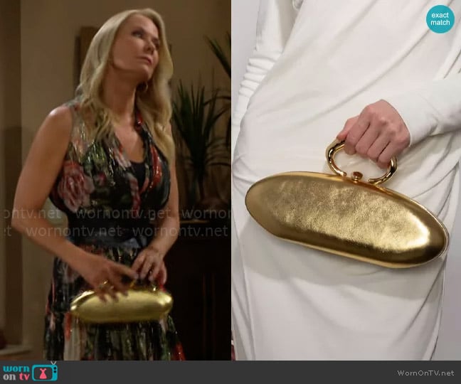 Alexis Bittar Molten Gold Bullet Minaudière worn by Brooke Logan (Katherine Kelly Lang) on The Bold and the Beautiful