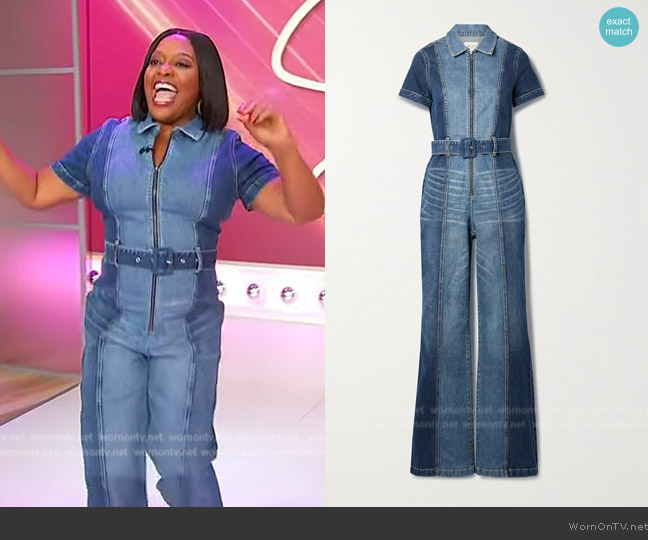 Alice + Olivia Gorgeous Belted Paneled Denim Jumpsuit worn by Sherri Shepherd on Sherri