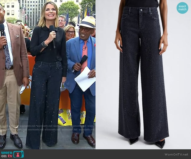 Alice + Olivia Trish Embellished Baggy Jeans in Maya Charcoal Black worn by Savannah Guthrie on Today