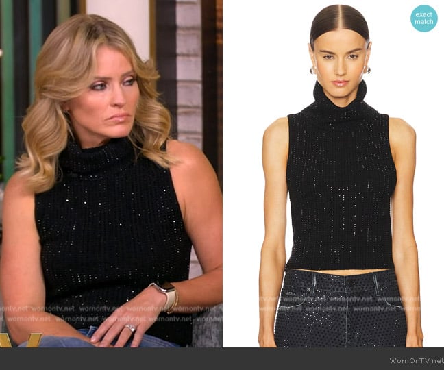 Alice and Olivia Alma Rhinestone Knit Shell worn by Sara Haines on The View