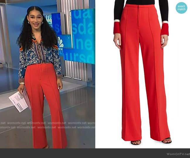 Alice + Olivia Dylan High-Waisted Wide-Leg Pants worn by Morgan Radford on NBC News Daily