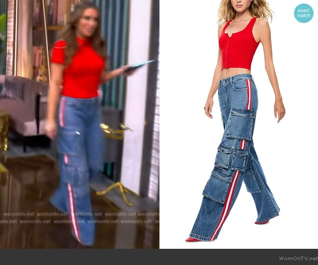 Alice + Olivia Olympia Mid-Rise Baggy Cargo Jeans with Side Stripes worn by Alyssa Farah Griffin on The View