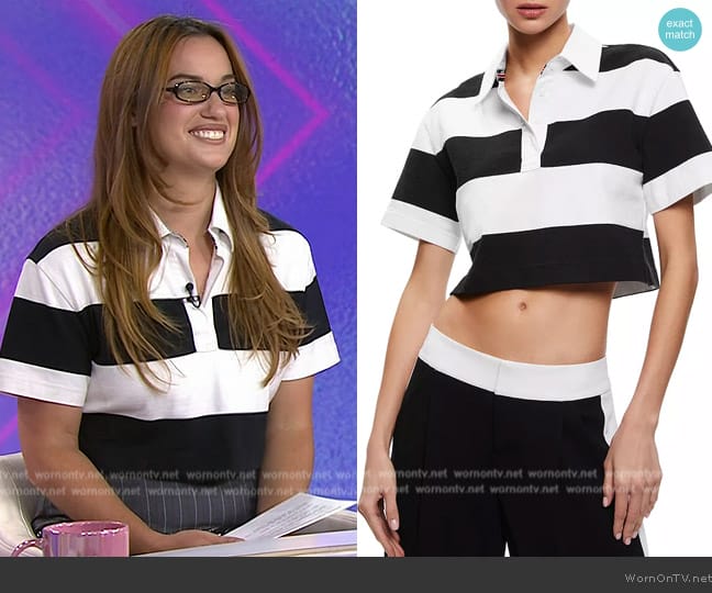 Alice and Olivia Treva Stripe Cropped Polo Shirt worn by Hannah Berner on Today